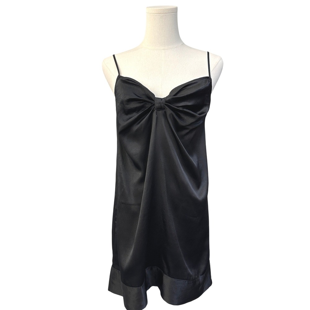 Victoria's Secret 2009 Black Satin Bow Mini Slip Dress S -Y2K Babydoll